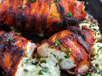 Bacon Wrapped Jalapeno Popper Stuffed Chicken