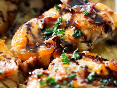 Apricot Chicken with Brie Cheese and Bacon