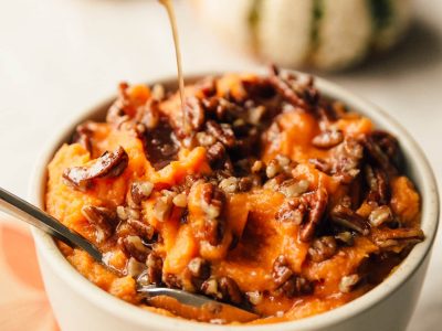 Stovetop Whipped Sweet Potatoes with Maple and Pecans