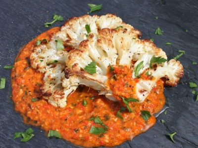 Grilled Cauliflower Steaks with Romesco Sauce