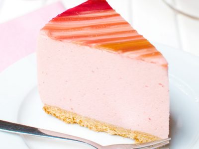 Strawberry Mousse Cake with Candied Rhubarb