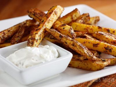 Baked Seasoned Fries with Skinny Garlic Aioli