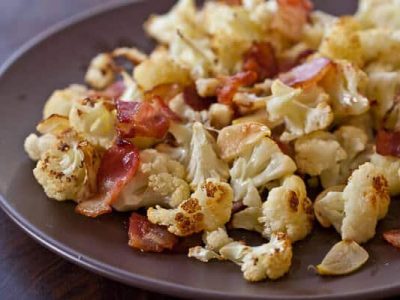 Roasted Cauliflower Recipe with Bacon and Garlic