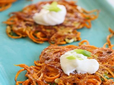 Spiralized Sweet Potato Latkes