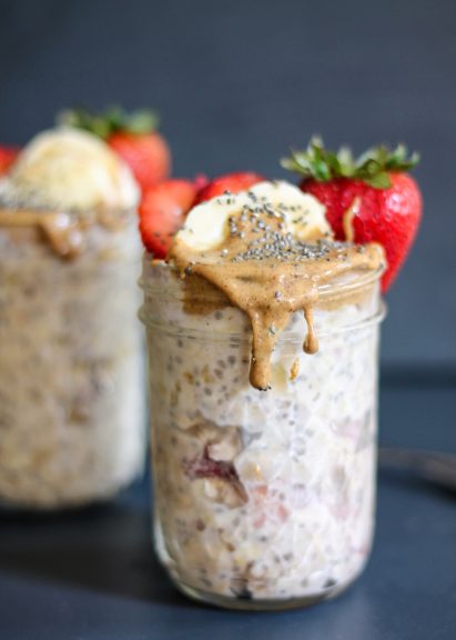 Almond Butter, Strawberry & Banana Overnight Oats with Chia