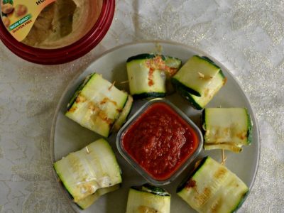 Zucchini Roll Ups With Hummus and Mozzarella