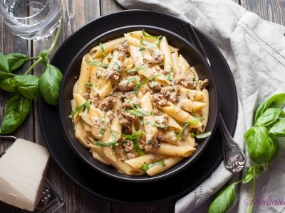 Creamy, Cheesy Italian Sausage and Basil Penne