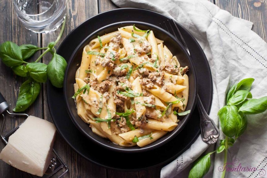 Creamy, Cheesy Italian Sausage and Basil Penne
