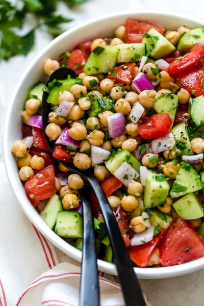 Chickpea Salad with Cucumbers and Tomatoes