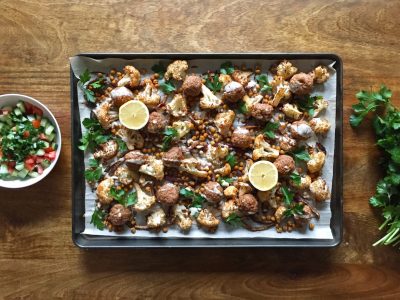 Middle Eastern Turkey Meatball Sheet Pan Dinner