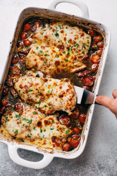 Garlic Butter Tomato Baked Chicken With Mozzarella