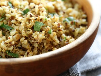 Roasted Cauliflower “Rice” with Garlic and Lemon